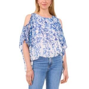 Sam & Jess Women's Printed Cold-Shoulder Top in Blue Floral